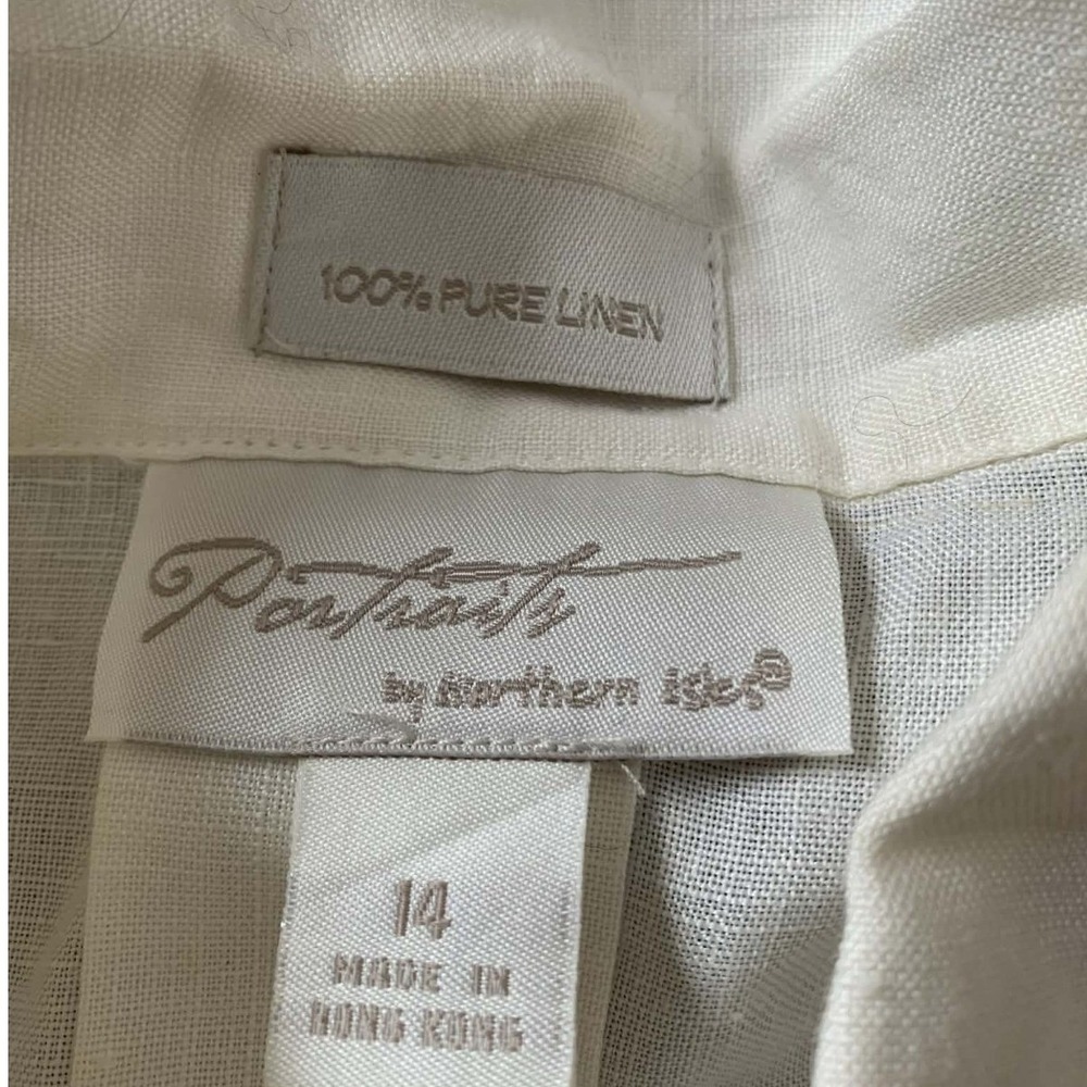 Flax Linen Button Down Shirt Womens Medium Cream Hidden Placket Coastal Grandma - Picture 2 of 10